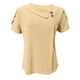 thumbnail image 4 of Camiseta de mujer de color liso con cuello en V, botones y mangas con flores, manga corta, 4 of 5