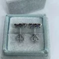 thumbnail image 3 of 2.0ct Oval Lab-Created Blue Sapphire Clover Stud Earrings 14K White Gold Plated, 3 of 4
