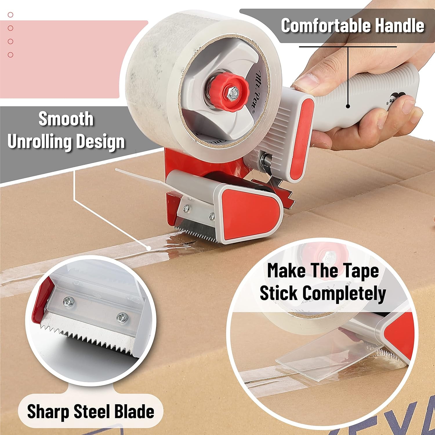 Mr. Pen- Packing Tape Dispenser Gun 2-Inch, 4 Pack with 4 Rolls Tape, Heavy Duty Packing Tape with Dispenser, Packaging Tape