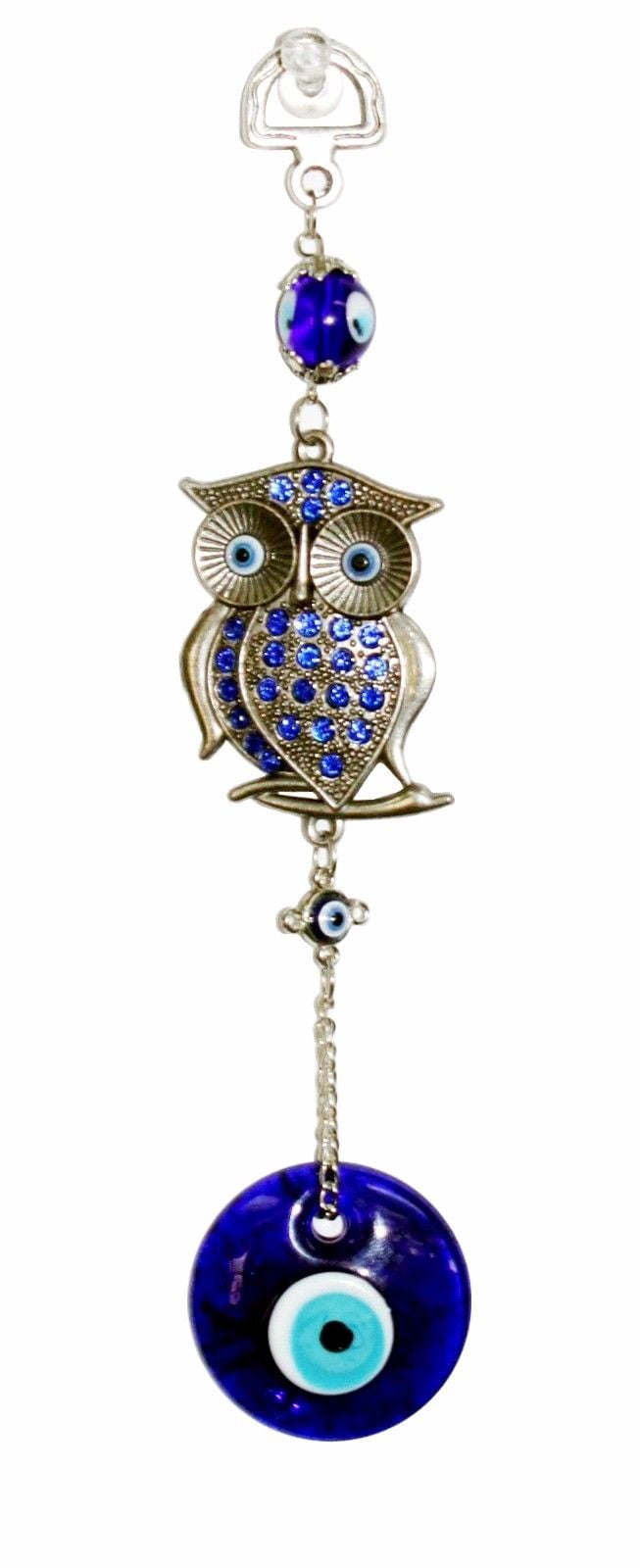 Turkish Blue Evil Eye Crystal Owl Wall Hanging Protection Amulet Home Decor Gift