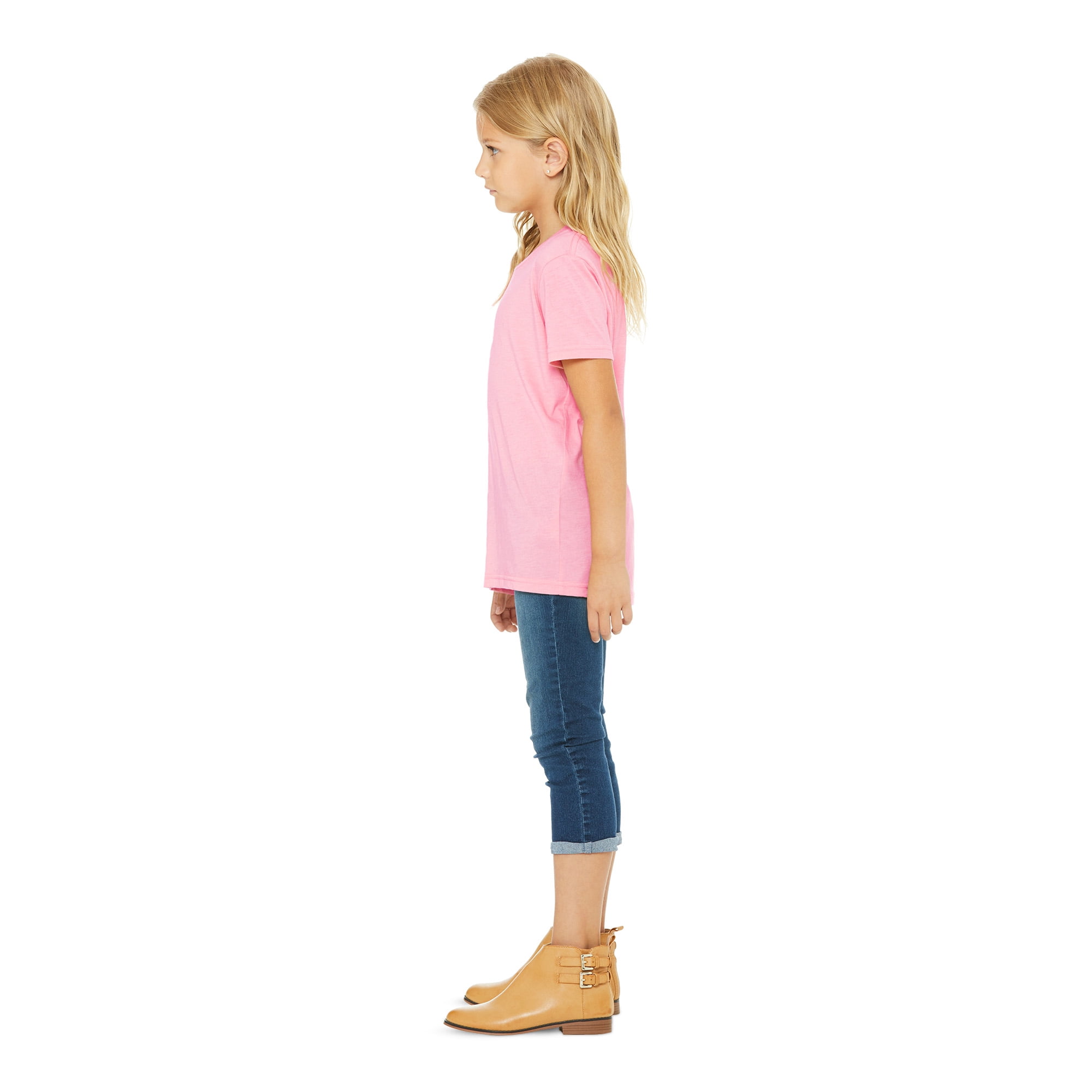 BELLA+CANVAS Youth Unisex Short Sleeve Crew Neck T-Shirt for Crafting, Pink, Youth Large