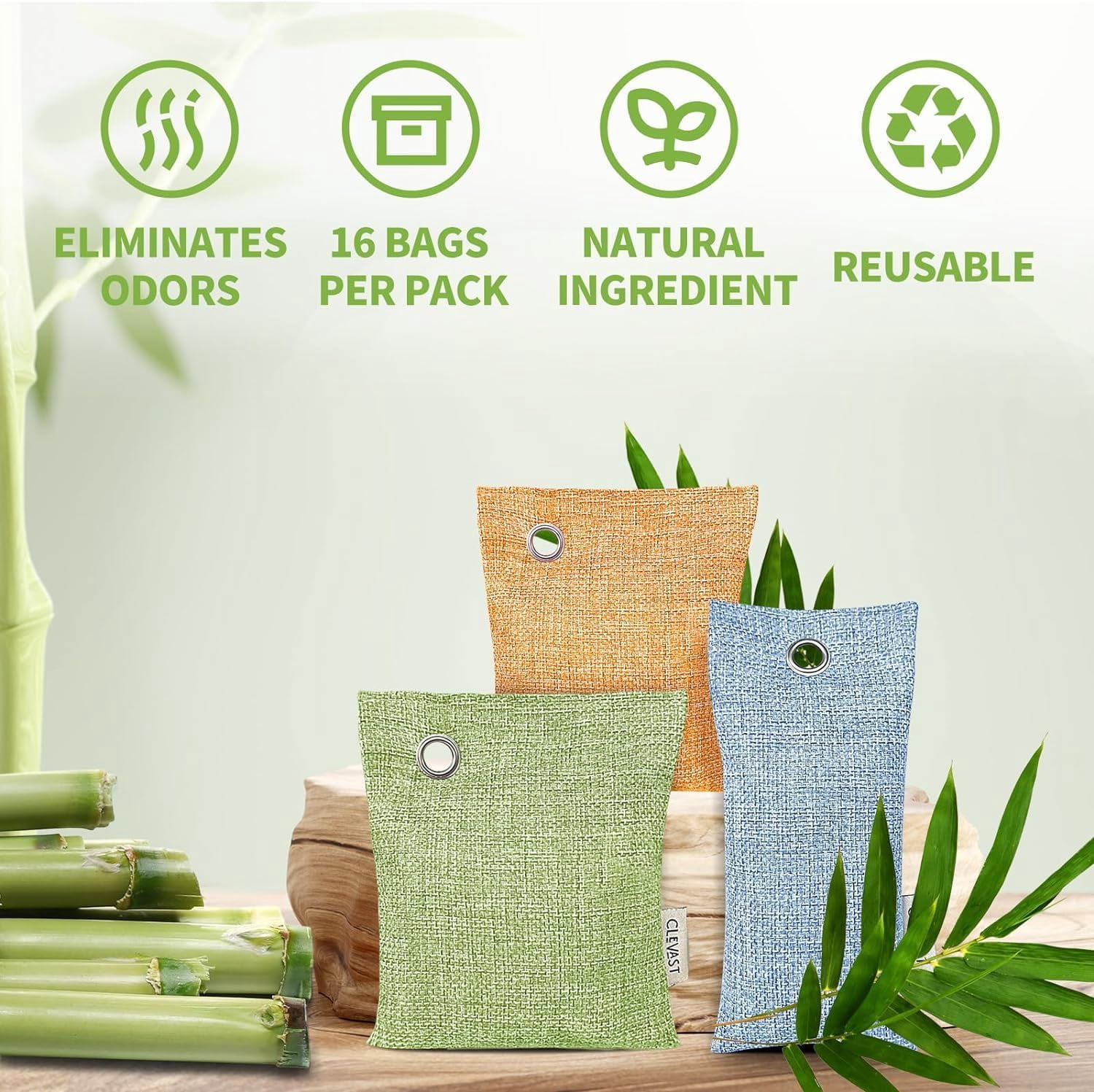 16 Pack Activated Odor Absorber - Air Purifying Bags(8x100g, 8x50g), Natural Fresh Deodorizer and Moisture Eliminator for Home, Closet, Car Air freshener