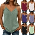 thumbnail image 2 of Women's Eyelets Camisole Lace Trim Loose V Neck Spaghetti Straps Tank Tops Sleeveless Summer Going Out Blouse Shirts, 2 of 7