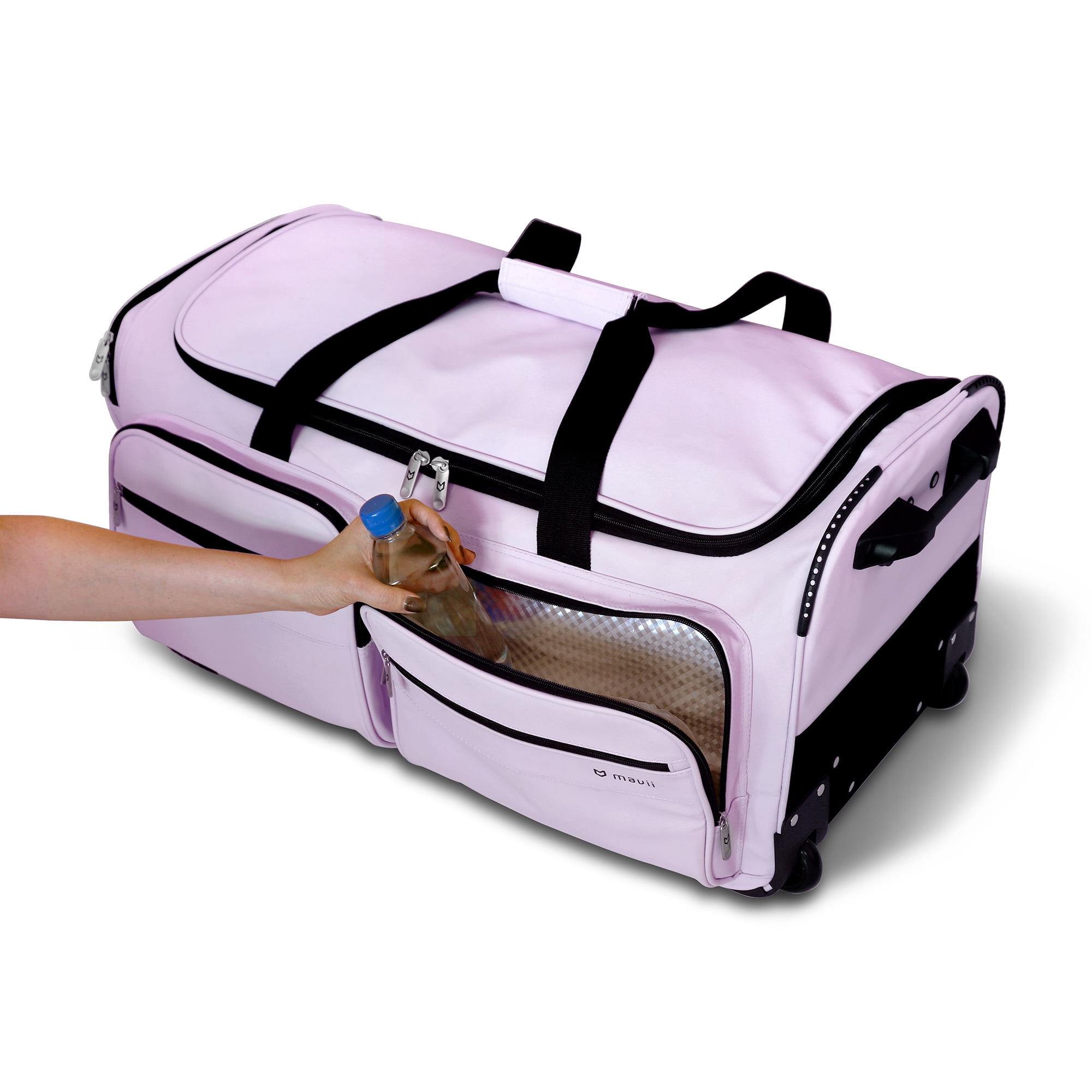 Mavii Dance Bag with Garment Rack, 28 Inch Rolling Duffel, Ideal for Competitions & Travel, Water-resistant/Wipe-clean Fabric, Lightweight Aluminum Rack, Wheeled Upright Luggage, Lavender