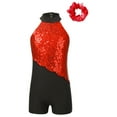 thumbnail image 3 of Alvivi Kids Girls Sequins Gymnastics Dance Leotard Sleeveless Trembling Short Jumpsuit with Headwear Red 8, 3 of 7