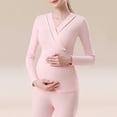 thumbnail image 2 of Hesxuno Women Casual Maternity T Shirts Wrap V Neck Long Sleeve Nursing Tops Basic Cotton Solid Home Tees Comfy All-stage Pregnancy Outfit Pink XXXL, 2 of 7