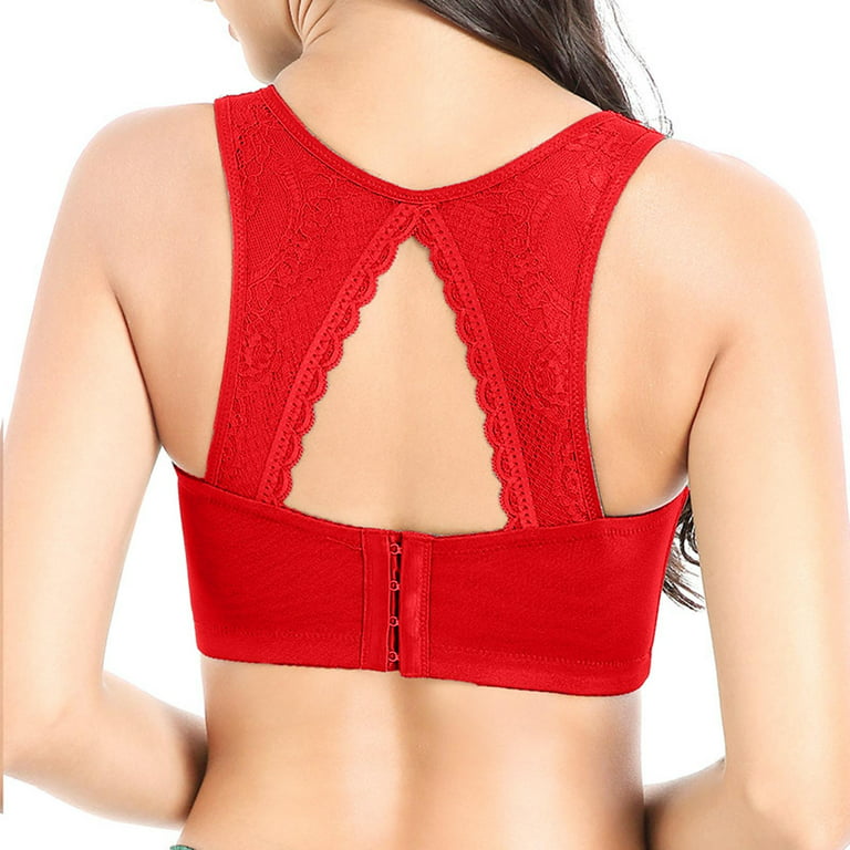 LEEy-World Lingerie for Women Women Lace Front Button Shaping Cup  Adjustable Shoulder Strap L Size Underwire Bra Red,44/100C