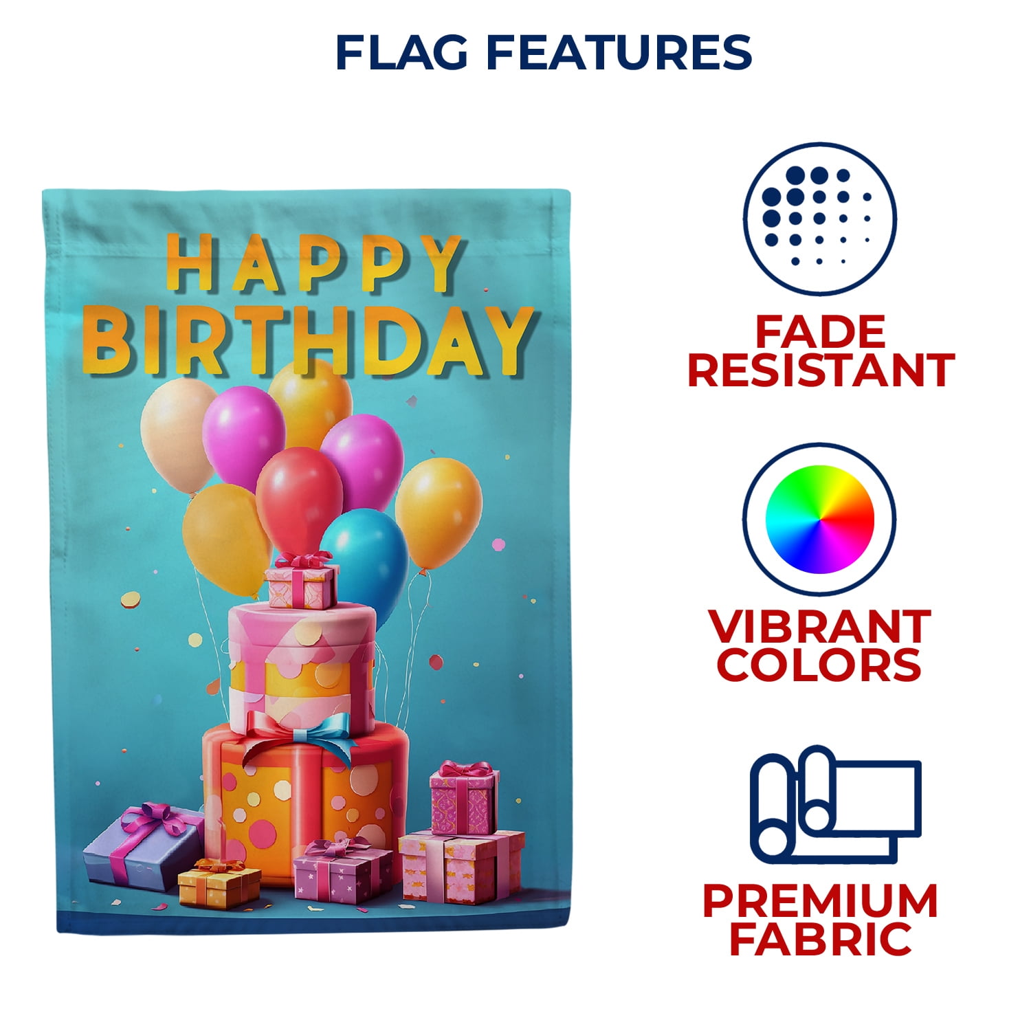 America Forever Happy Birthday House Flag 28 x 40 inch Double Sided Balloons Cake Presents Party Celebration Outdoor Yard Decorative Flag