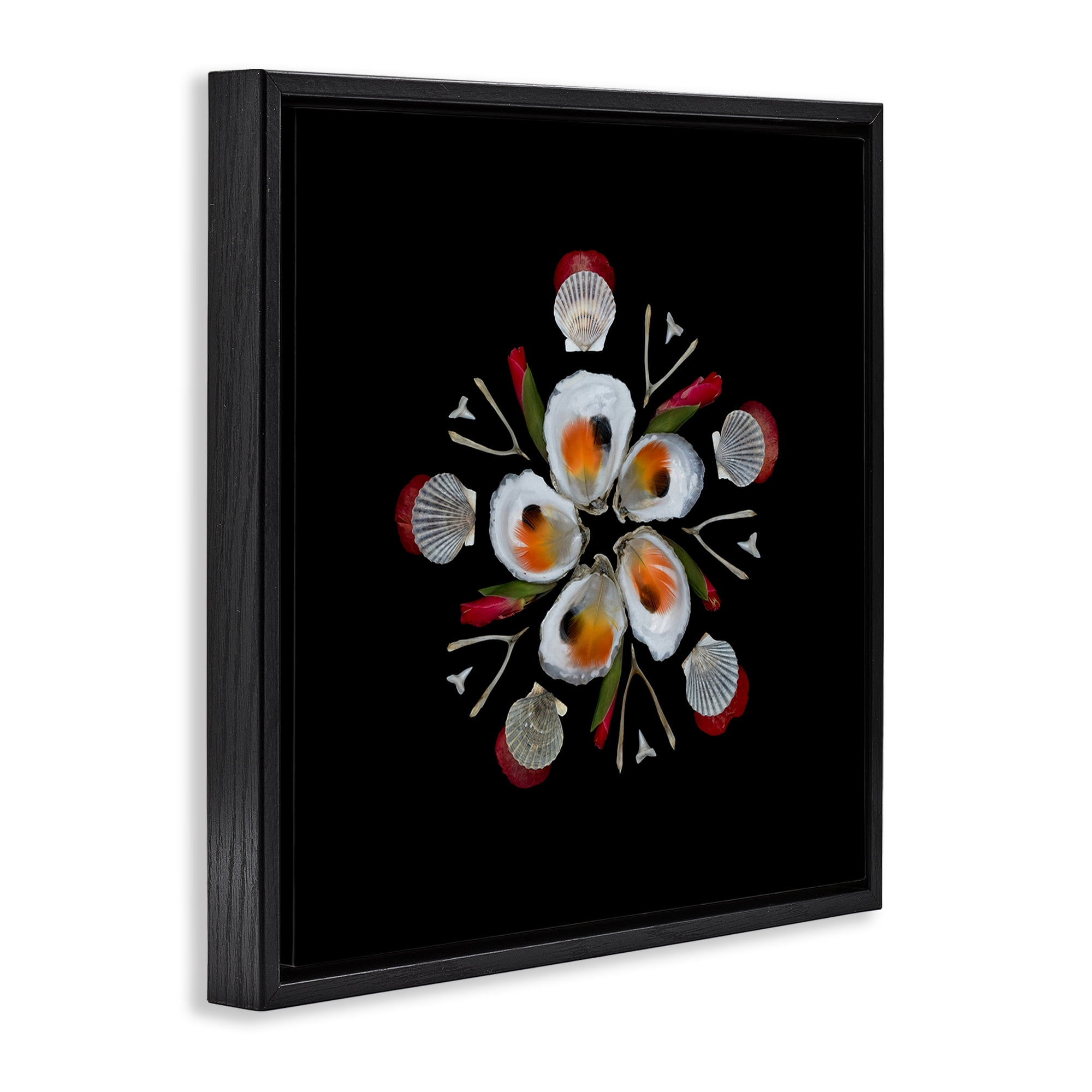 Stupell Industries Nautical Oysters Mandala Black Framed Floater Canvas Wall Art, design by Beth Adoette