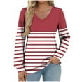 thumbnail image 2 of Women's Long Sleeve V-Neck T-Shirt Striped/Printed Loose Fit Top Soft Breathable Casual Blouse for Fall 2025 Fashion Essentials, 2 of 5