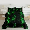thumbnail image 3 of Feelyou Futuristic Lightning Kids Bedding Comforter Set, Neon Gradient Stripes Twin Comforter Sets, Green Abstract Reversible Bedding Set, Luxury Bedroom Decor, 2 Pieces, 3 of 9