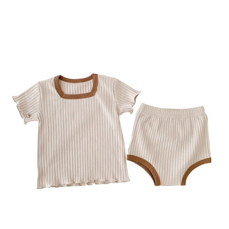 

Sngxgn Girl s Cute 2PC Scallop Trim Cami Top Summer Outfits For Girls Plus Size Khaki 18-24 Months