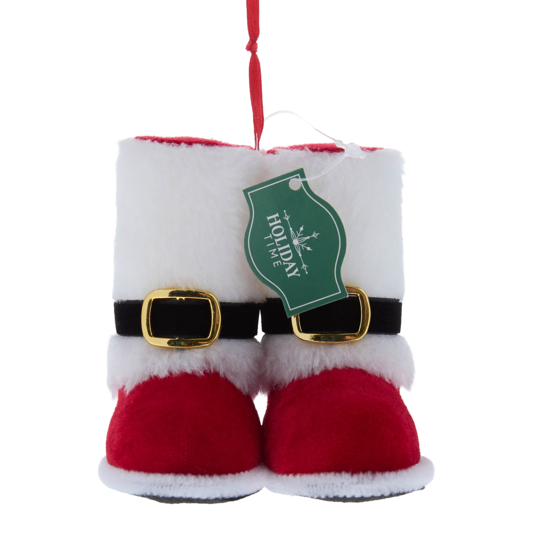 Red and White Velvet Santa Boots Christmas Ornament, 3.5", by Holiday Time