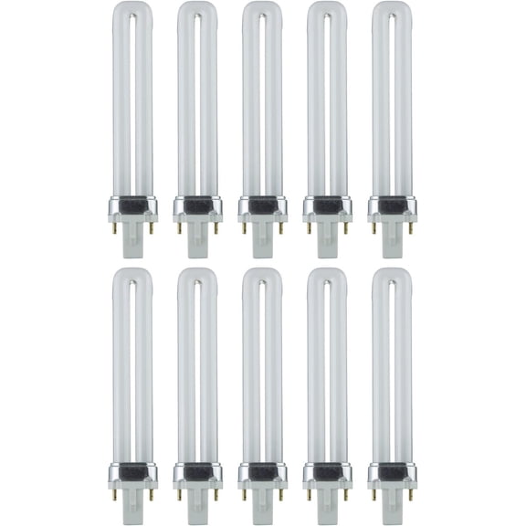 Sunlite 2-Pin Fluorescent 9W 4100K Cool White U Shaped PL CFL Twin Tube Plugin Light Bulbs with G23 Base, 10-Pack
