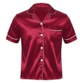 thumbnail image 6 of Raenseen Mens Silk Pajama Top Satin Home Sleepwear Short Sleeve Button Down Shirt Sleep Blouse Burgundy L, 6 of 9