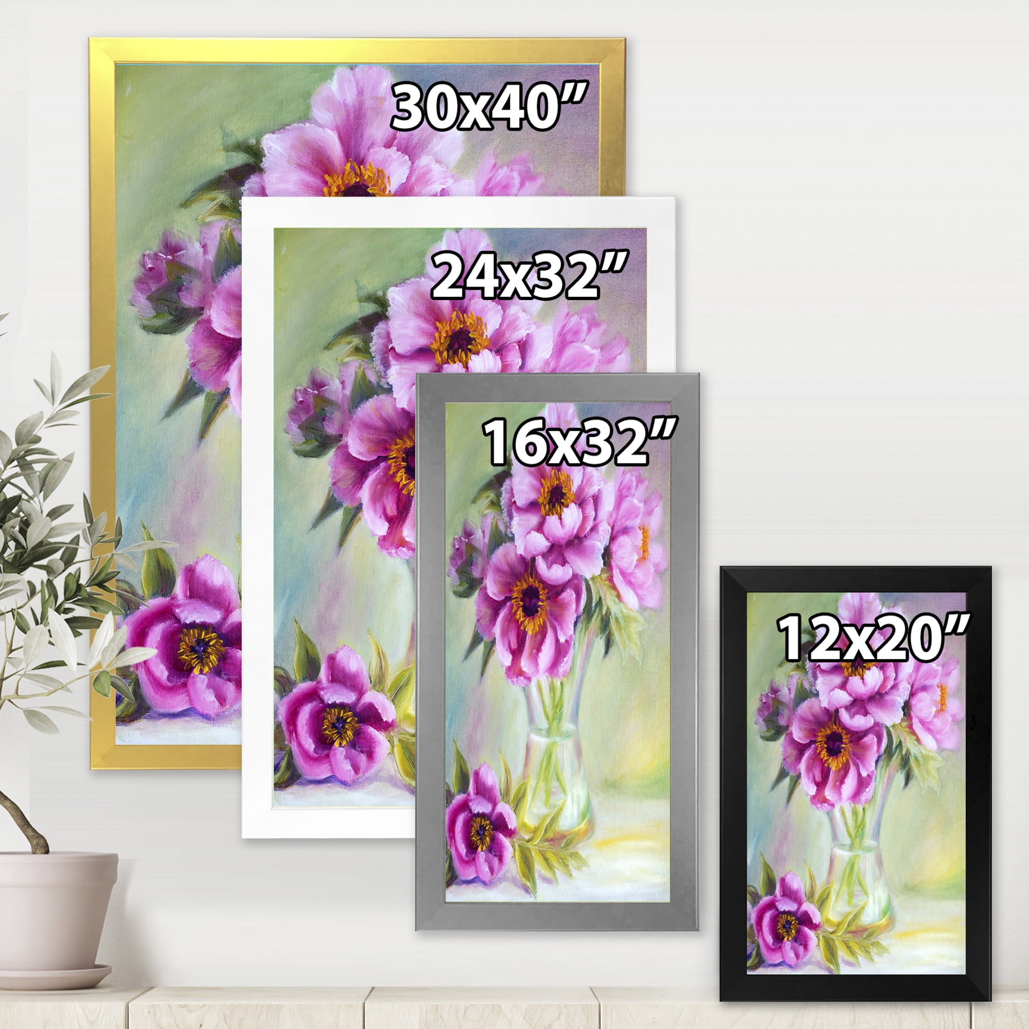 Designart 'Purple Peonies In Vase Still Life' Traditional Framed Art Print