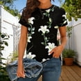 thumbnail image 2 of Enjoytime Womens Tops Floral Printed Round Neck Short Sleeve Shirt Spring Fashion Dressy Business Casual Blouses, 2 of 7