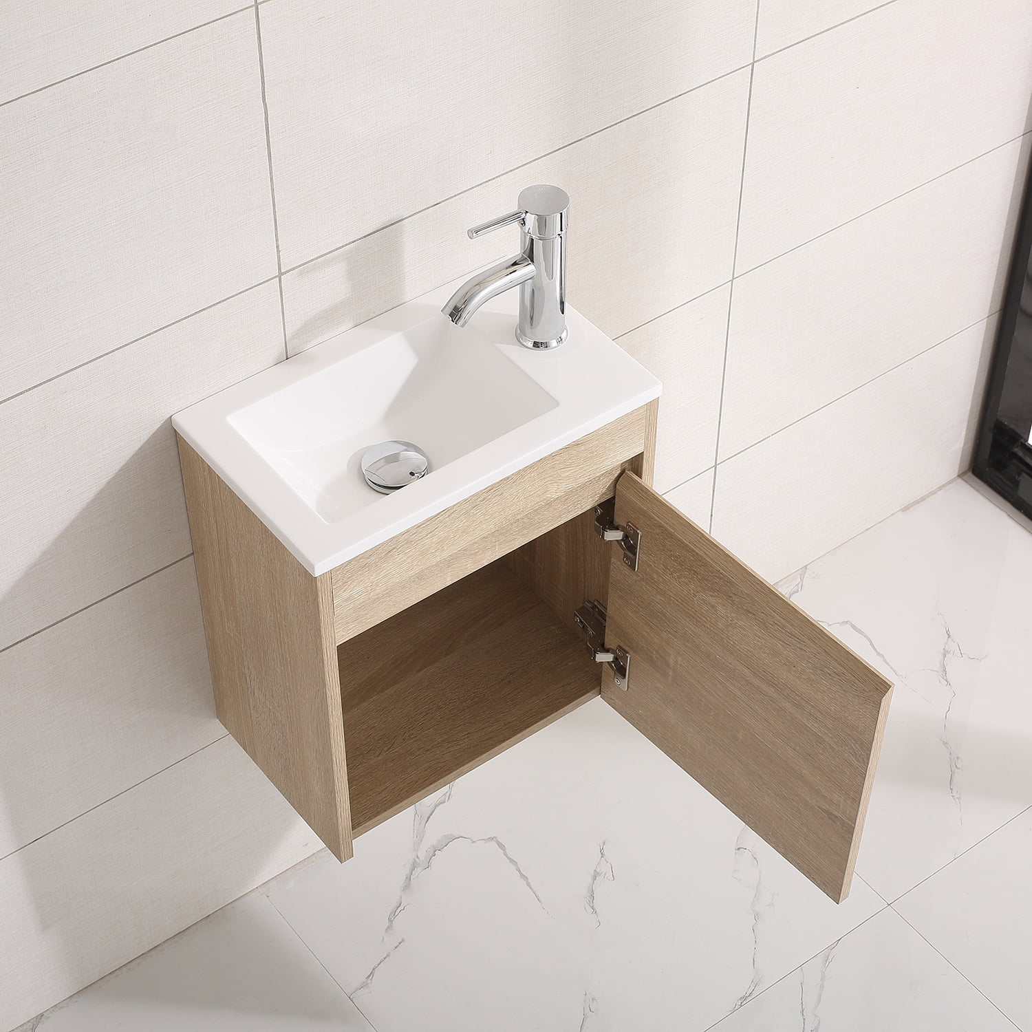 Walcut 16'' New Modern Design Wooden Color Bathroom Vanity Cabinet with Undermount Resin Sink