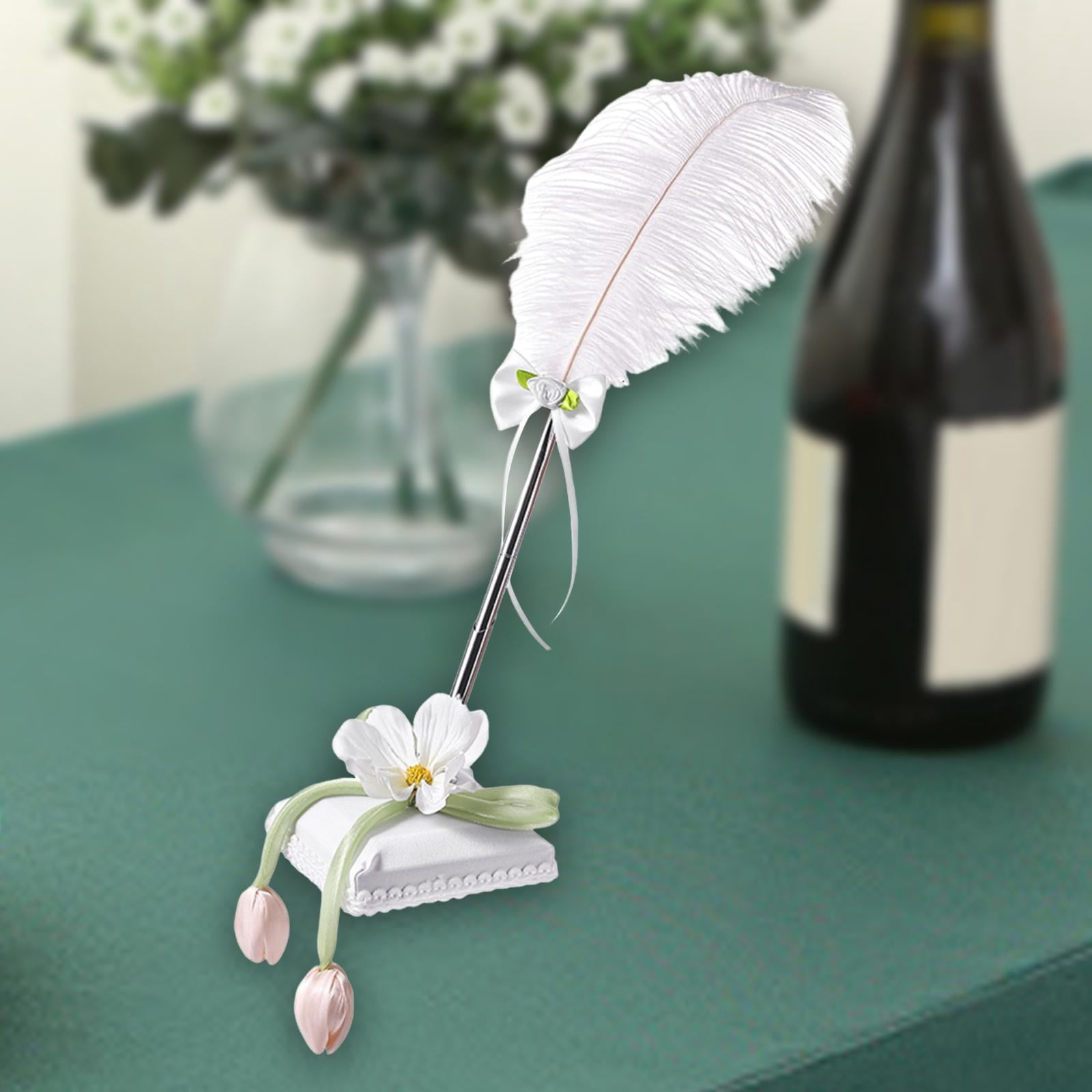 HILABEE Guest Pen And Stand,Wedding Signing with Stand,Vintage Writing Feather Pen,Guest Book Signing for Party,Wedding,Bridal Crafts Style C