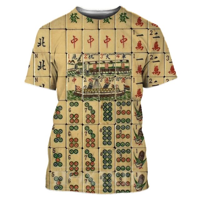 T-Shirts Graphiques de Poker Mahjong pour Hommes Mode Décontractée Personnalité Hip Hop Mode Urbaine Tendance Imprimé Col Rond Manches Courtes