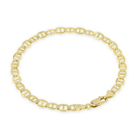 Nuragold 10k Real Yellow Gold Solid Mariner 4mm Chain Anchor Link Bracelet (7"-9") Italian Jewelry for Men & Women