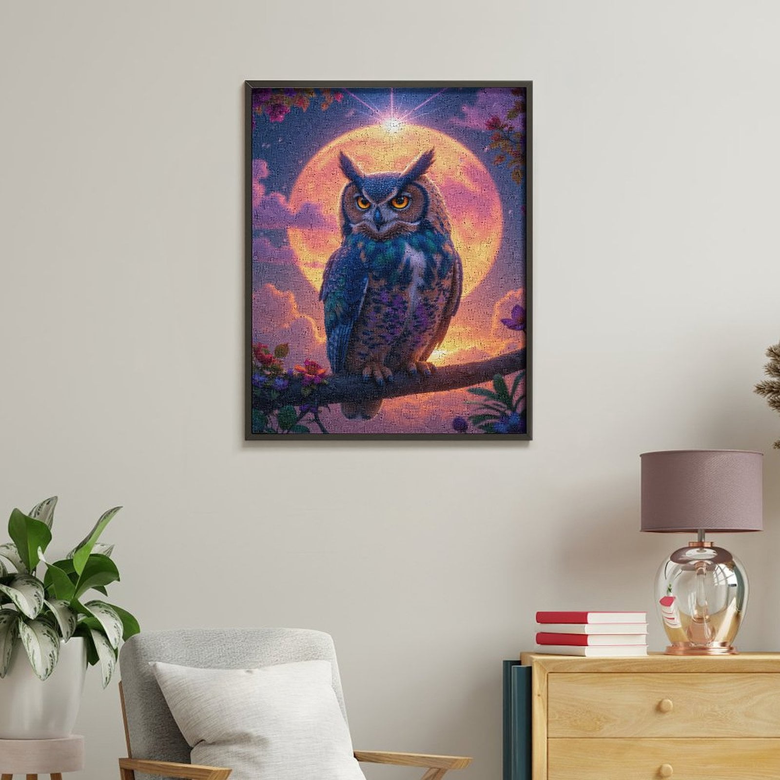 Paint by Numbers Kit for Adults, Night Owl Under Radiant Moon Paint by Numbers, Easy Paint by Numbers Kit for Adults Beginner, DIY Adult Paint by Number Kits on Canvas, Home Decor