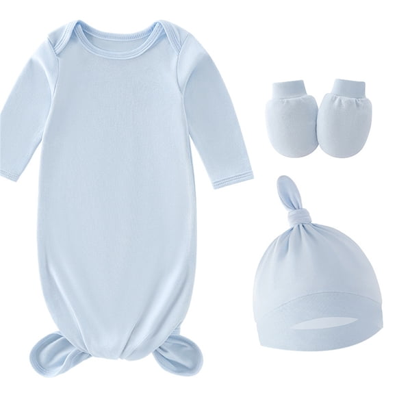 FFENYAN Newborn Cotton Solid Color Swaddle Set - Knot Sleeping Bag + Hat + Mittens 3-Piece Anti-Startle Set for 0-12M - Perfect for Baby's Sweet Sleep in Summer