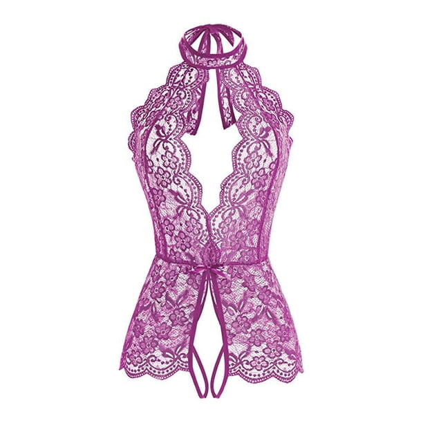 VISgogo Body sexy transparente para mujer, sin mangas, con cuello halter y hombros descubiertos, de una pieza, S/ M/ L/ XL/ XXL VISgogo moda