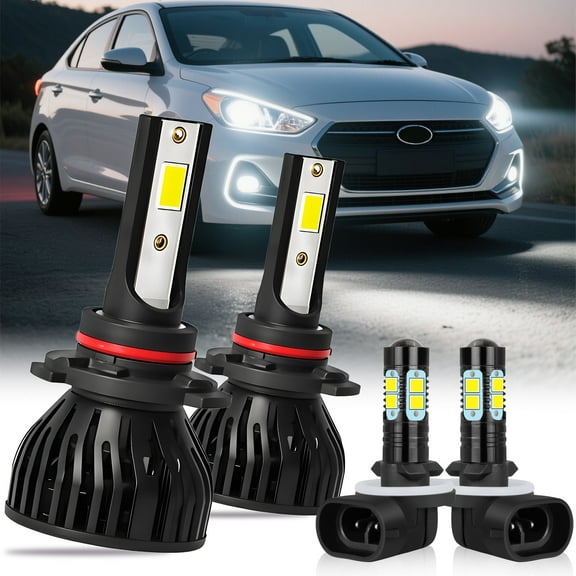 For Hyundai Accent 2014-2018 with projector LED Headlight Bulbs Kit 9005 High/Low Beam 881 Fog lights 6000K