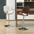 thumbnail image 3 of YEXJ Bar Stools Set of 2, Swivel Adjustable Height Barstools, PU Leather Upholstered Bar Chairs with Footrest, Bentwood Bar Stool for Kitchen, Bar, Dining Room-2-White, 3 of 14