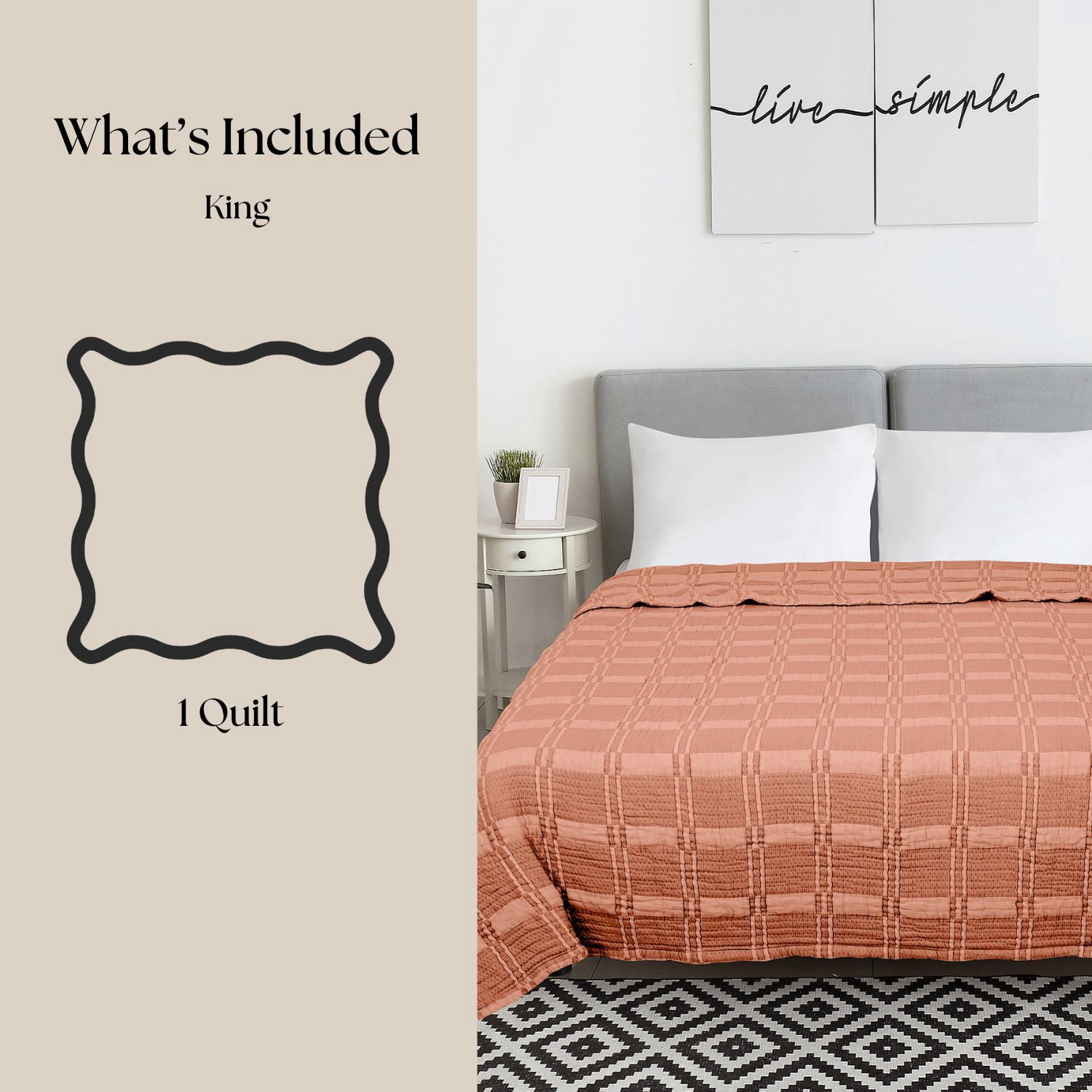 Mainstays Cloud Matelasse Quilt, Terracotta, King