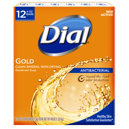 Dial Antibacterial Deodorant Bar Soap, Gold, 4 Ounce Bars, 12