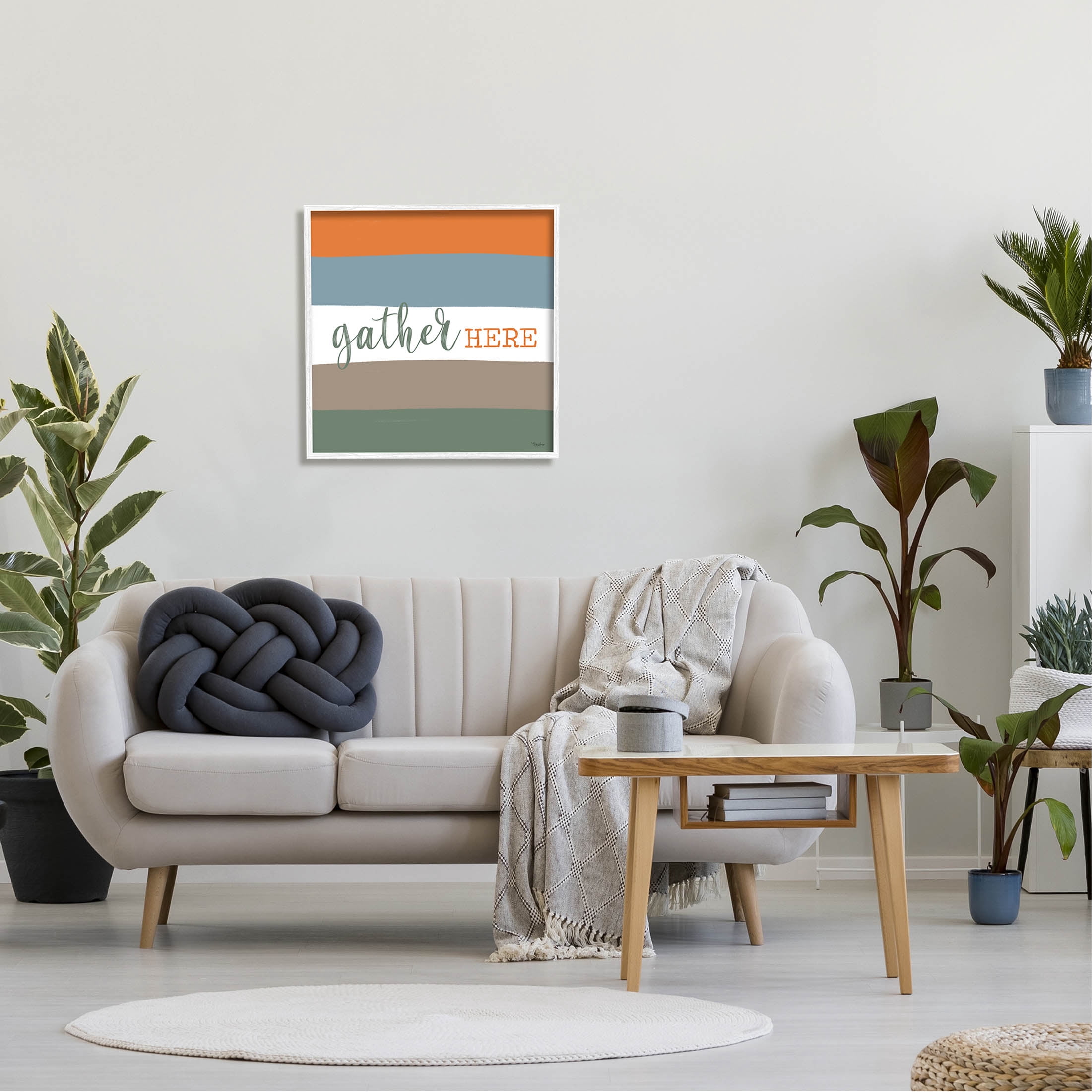 Stupell Industries Gather Here Fall Stripes Graphic Art White Framed Art Print Wall Art, Design by Gigi Louise