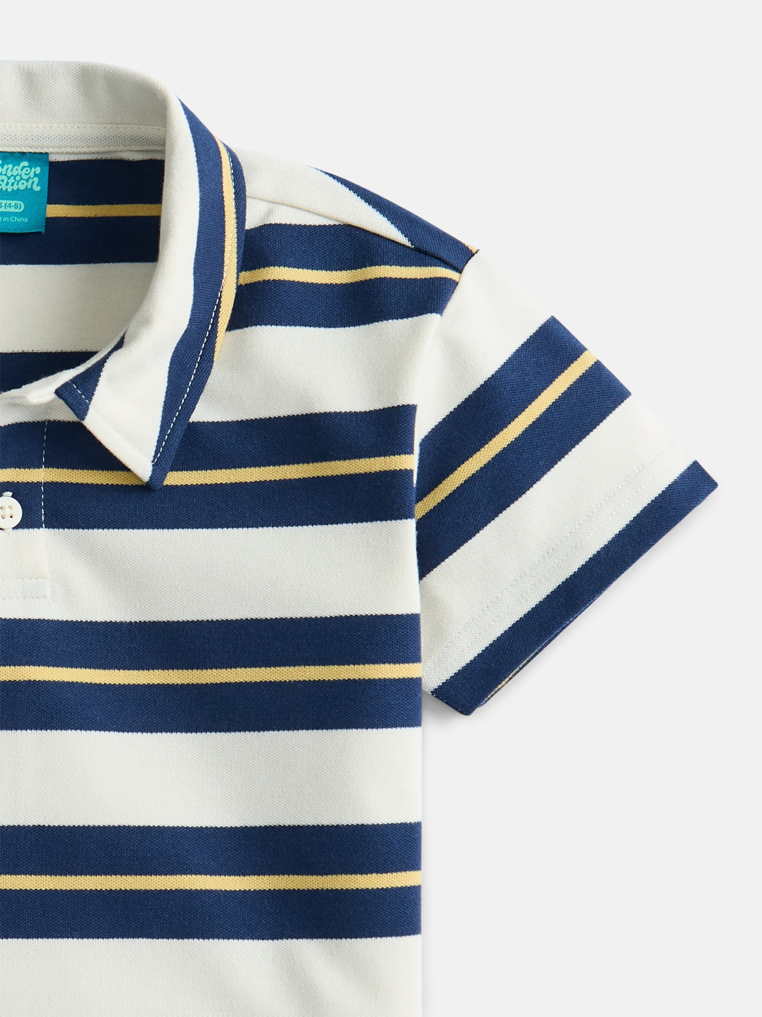 Wonder Nation Boys' Stripe Pique Knit Polo Shirt with Short Sleeves, Sizes 4-18