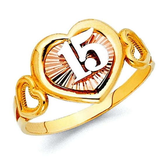 14k Yellow Gold White Gold and Rose Gold Quinceanera Sweet 15 Years Ring Size 7 Ring for Women