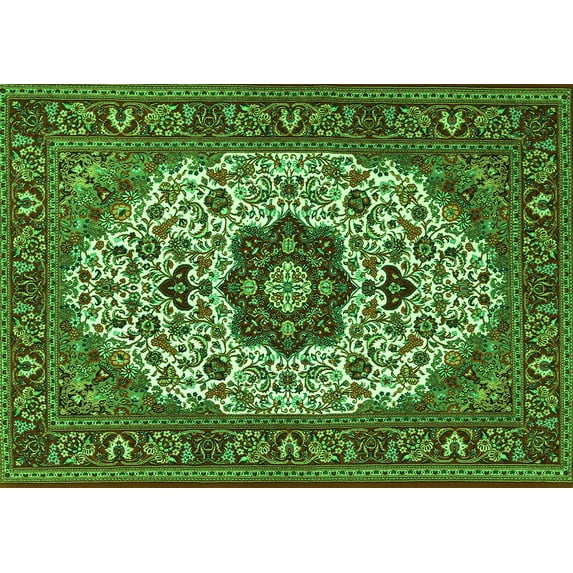 Ahgly Company Indoor Rectangle Medallion Green Traditional Area Rugs, 2' x 5'