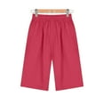 thumbnail image 4 of RYRJJ Women's Bermuda Long Shorts with Pockets Drawstring High Waisted Cotton Linecn Shorts Knee Length Shorts for Summer Casual(Red,L), 4 of 7