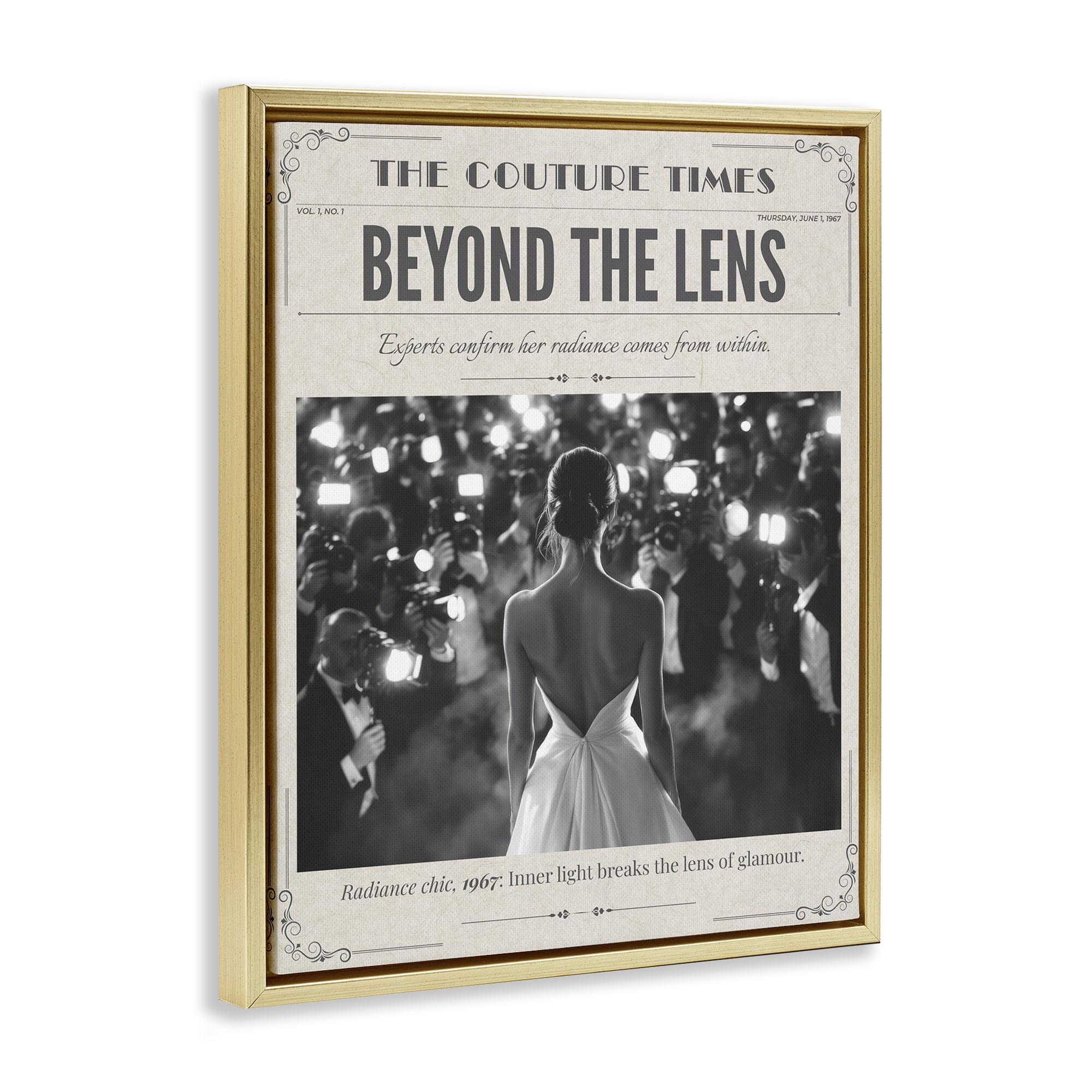 The Couture Times Magazine Gold Framed Floater Canvas Wall Art, design by A Barefoot Stylist