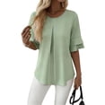 thumbnail image 4 of Gbobgt Women's Blouses Half Sleeve Crew Neck Casual Lightweight Summer Tops for Daily Office And Vacation Outfits Light green S, 4 of 6