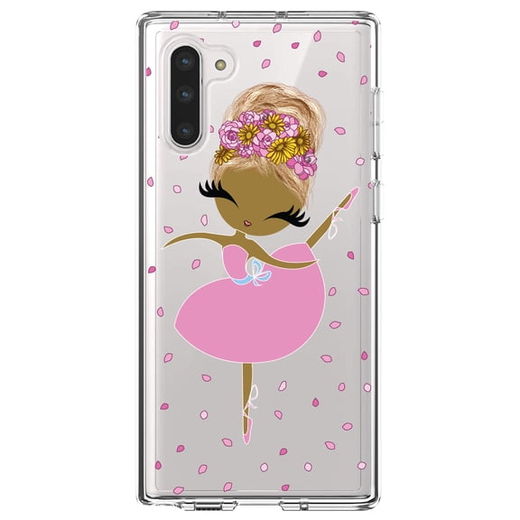 DistinctInk Clear Shockproof Hybrid Case for Samsung Galaxy Note 10 (6.3" Screen) - TPU Bumper, Acrylic Back, Tempered Glass Screen Protector - Ballerina Dancing in Flower Petals