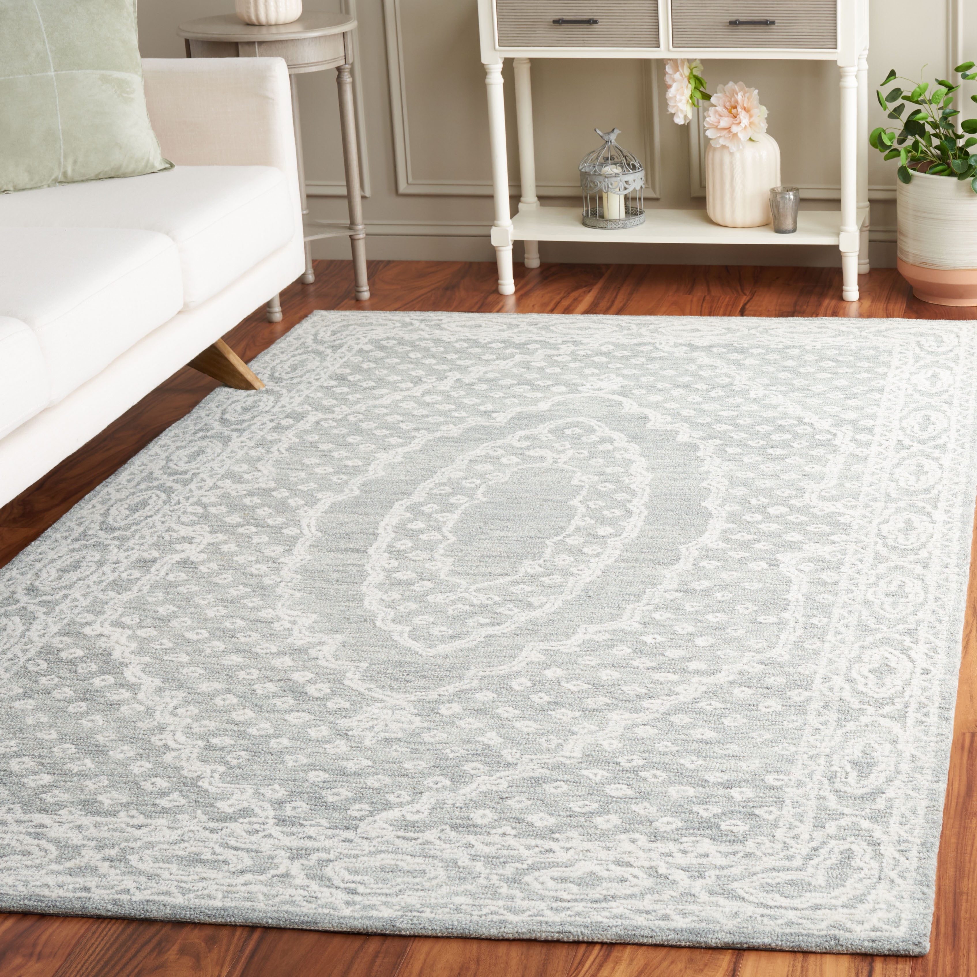 SAFAVIEH Ebony Aiden Bordered Area Rug, Ivory/Grey, 4' x 6'
