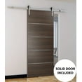 thumbnail image 3 of Sliding Barn Door with Hardware | Planum 0020 Chocolate Ash | 6.6FT Rail Hangers Sturdy Set | Modern Solid Panel Interior Doors-32" x 84"-Silver Rail, 3 of 6