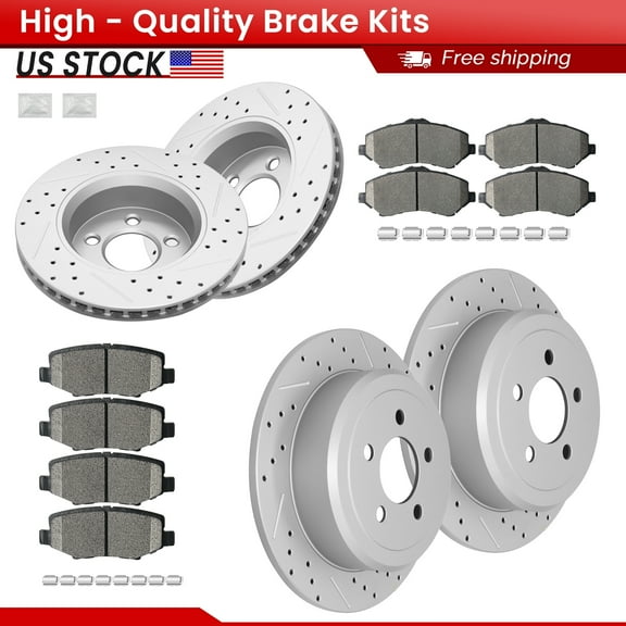 ACB ZONE Front Rear Brake Kits for 2007-2011 Dodge Nitro 2008-2012 Jeep Liberty, Drilled Slotted Disc Brake Rotors and Ceramic Brake Pads