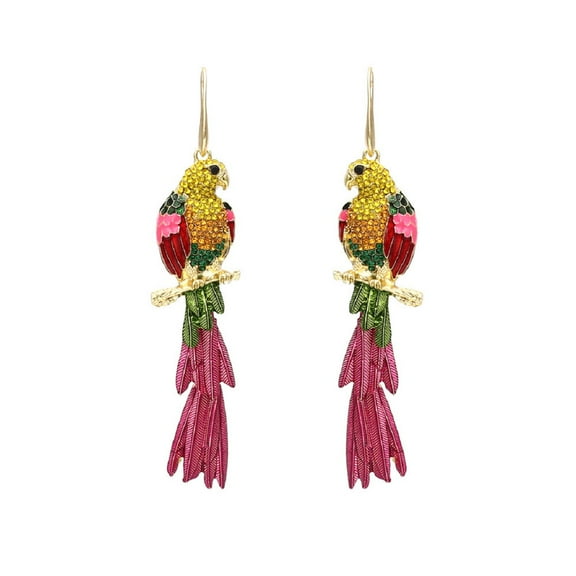 LongcreekX Parrot Earrings for Women, Cute Bird Parrot Tassel Earrings, Rainbow Parrot Branch Dangle Earrings Hypoallergenic, Tropical Parrot Animal Bohemian Drop Earrings, Beaded Parrot Earrings