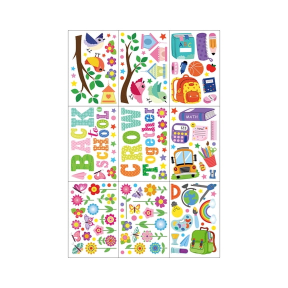 Sticker Set Colorful Back to School Window Clings Decor Assorted for Student Classrooms Bedrooms 6 Sheet Pack of Engaging Vibrant School Themed Decorations for Students and