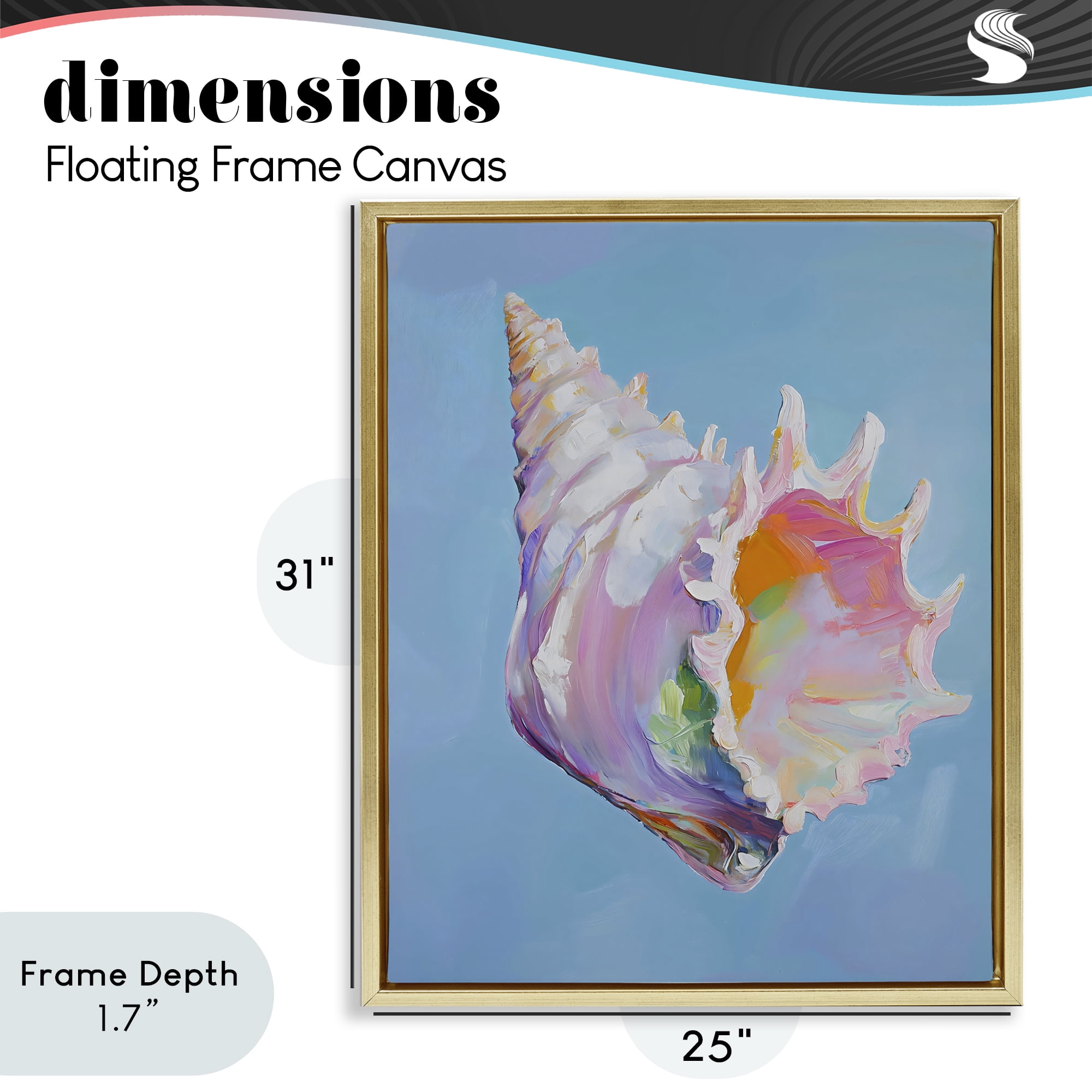 Stupell Industries Pastel Hued Conch on Blue Gold Framed Floater Canvas Wall Art, design by The Prints Vibe