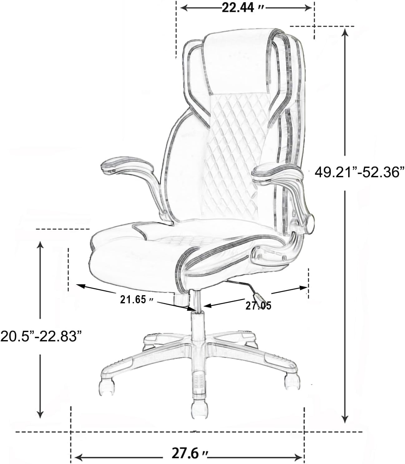 Executive Office Chair with Flip up Arms, Ergonomic PU Leather Office Chairs with Wheels, 90-120° Rocking High Back Office Desk Chair with Lumbar Support, Swivel Task Chairs(Grey)