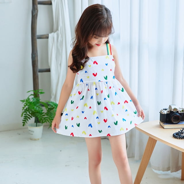 LOVZFMLL Robe Sans Manches Mignonne à Imprimé Cœur pour Enfants Filles
