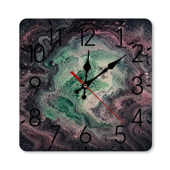 RKSupls 10×10inch Square Silent Wall Clock Wooden Frame, Malachite Bubble Abstract Scale Decorative Clock for Home Bedroom Living Room Office