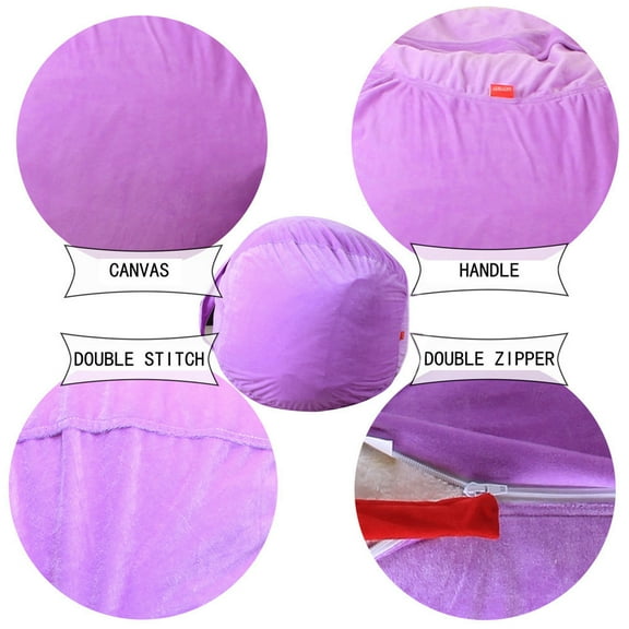 Stuffed Animal Storage Bean Bag Chair Cover for Home Stuffable Zipper Beanbag for Organizing Teen Plush Toys Large Cotton Canvas (Purple)
